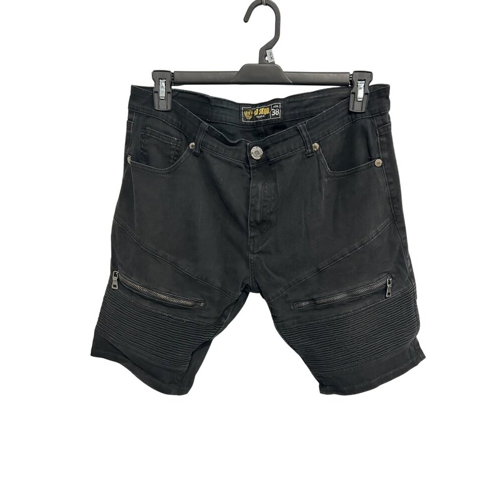 Old Skool Premium Black Biker Denim Bermuda Shorts Size 38 Street Grunge Emo